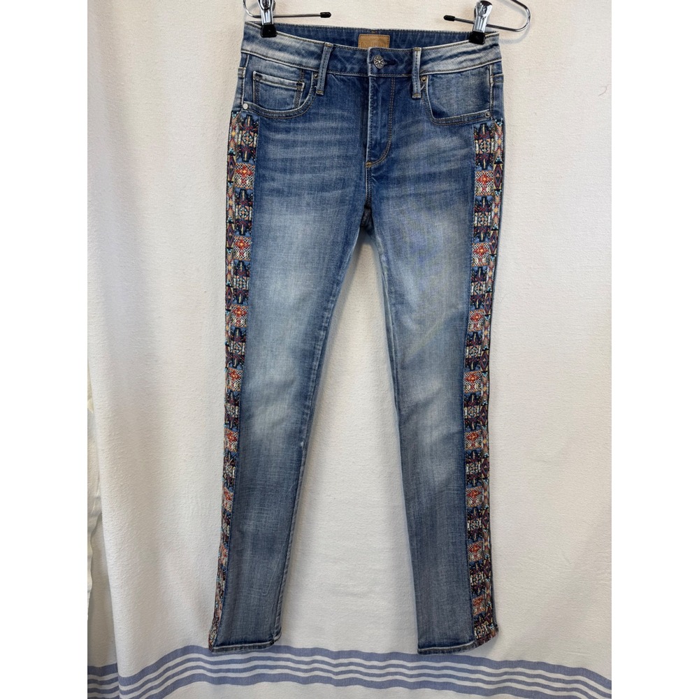 Driftwood Audrey Jeans Blue Embroidered Side Stripe Skinny Classic Fit 25x31